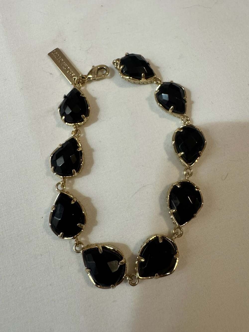 Kendra Scott Gold Tone Black Stone Teardrop Link Bracelet